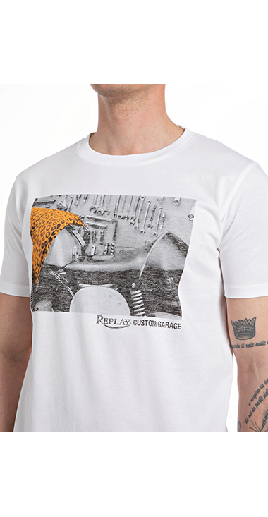 コットンジャージーカスタムガレージグラフィックプリントTシャツ 詳細画像